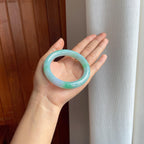 糯冰带色翡翠圆条手镯（59mm)（yc381140）