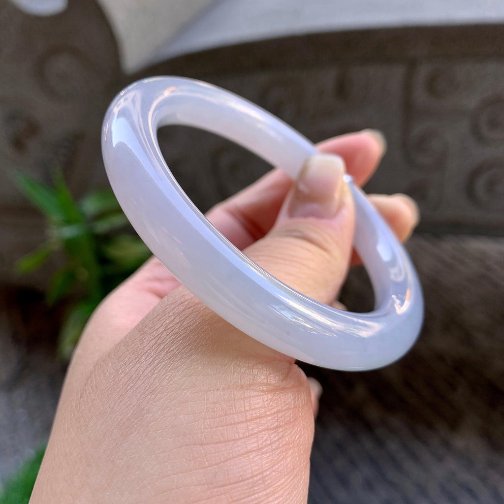 糯冰种淡紫罗兰圆条手镯（55.7mm）（yc307308）