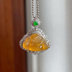 18k金镶冰种黄翡翡翠佛公（yc250559）