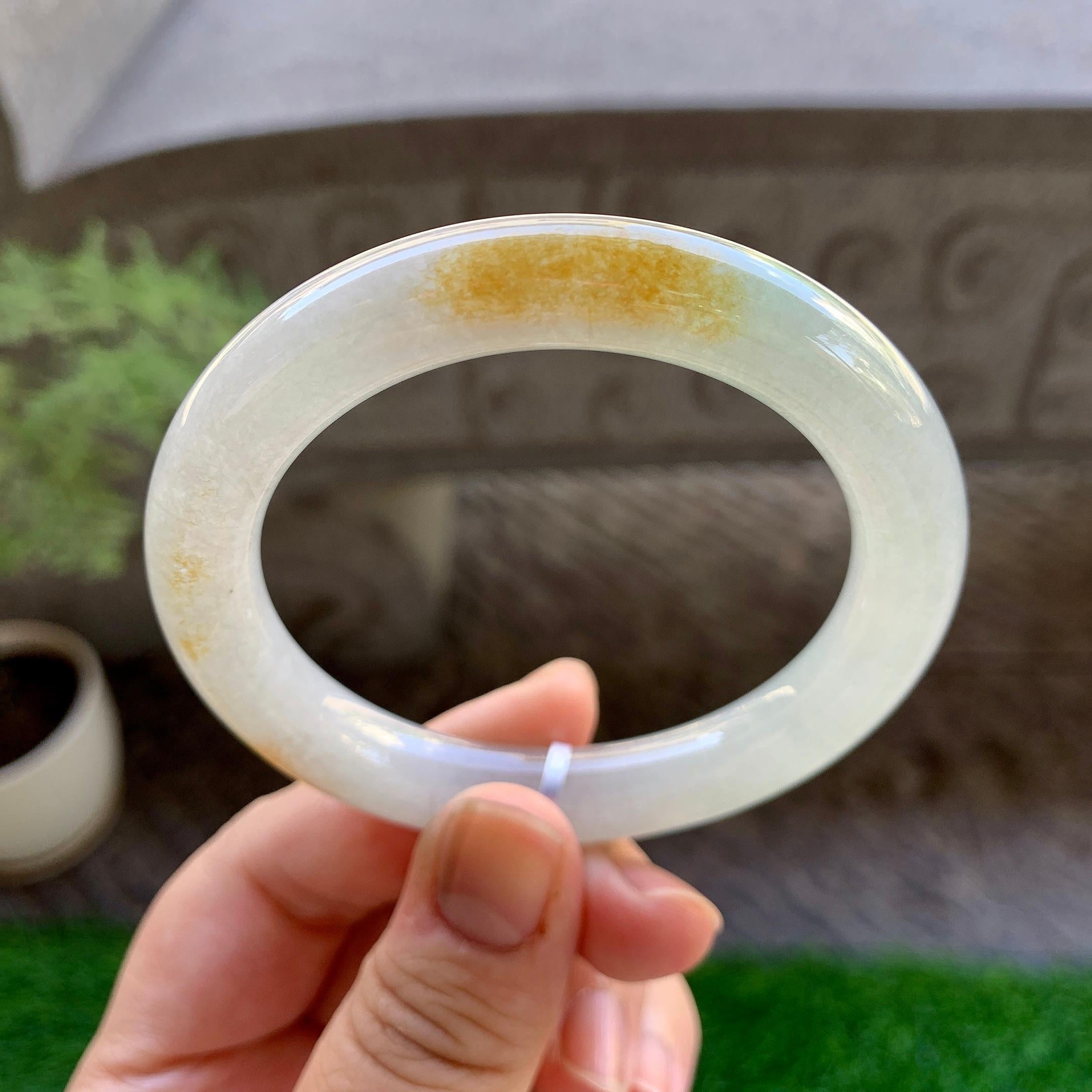 细糯种黄翡圆条手镯（53.6mm）（yc246657）