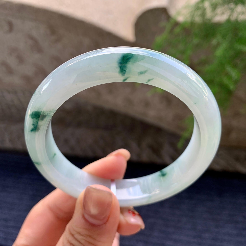 细糯种飘蓝花正圈平安镯 57.5圈口 天然缅甸A货翡翠（yc352948）