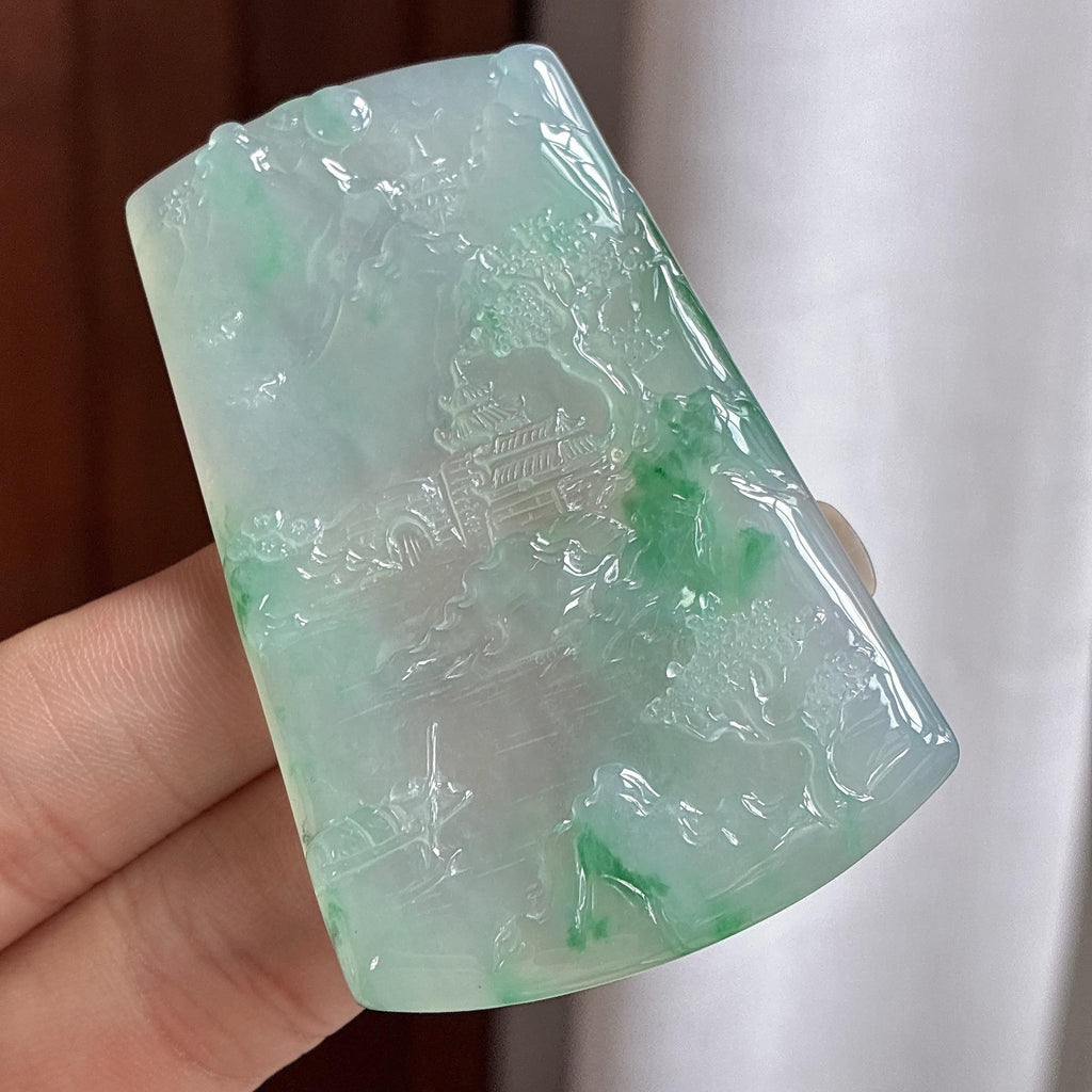 冰种飘绿花山水牌挂件（yc764728）