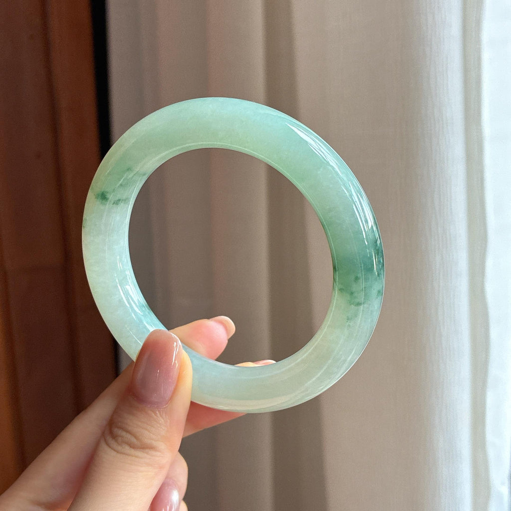 糯冰飘花翡翠圆条手镯55圈天然缅甸A货翡翠（yc439905）