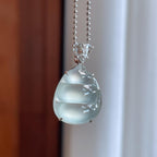 18k金镶冰玻种无色翡翠豆子（yc241862）