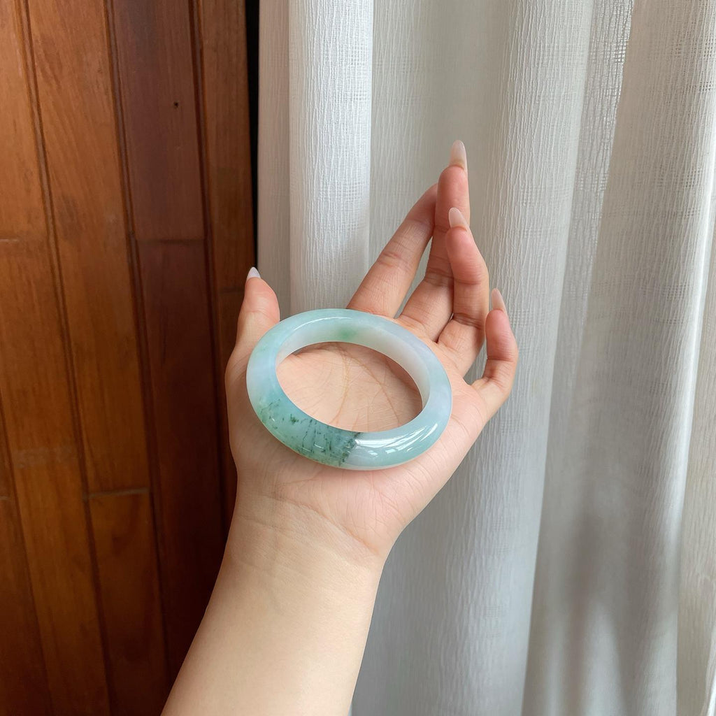 冰种飘花翡翠平安镯（55mm）（yc282500）