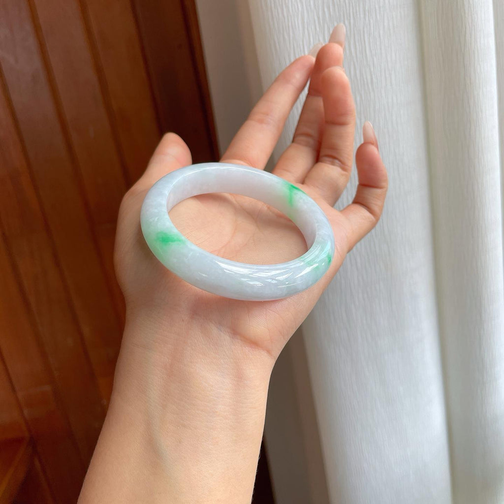 糯冰带色翡翠平安镯（54.5mm）（yc311349）