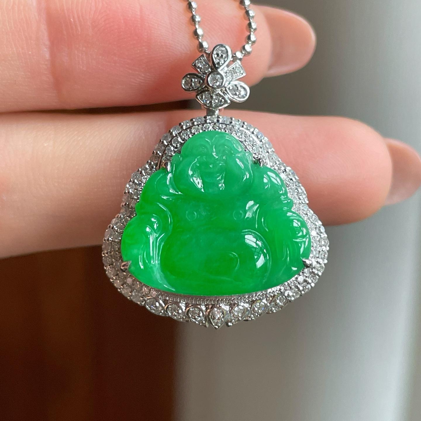 18k金镶糯冰满绿翡翠佛公（yc363630）