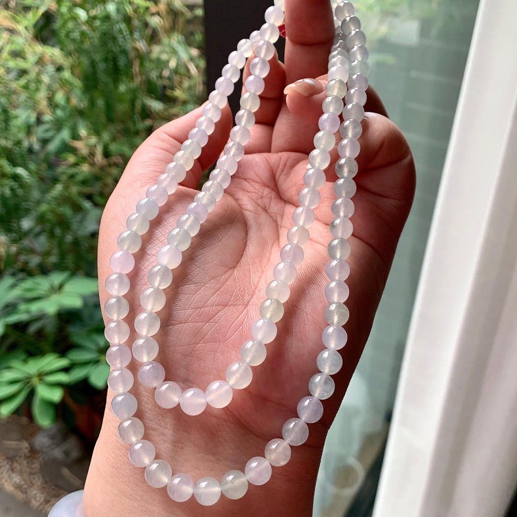 糯冰种淡晴底小米珠链 108颗  天然缅甸A货翡翠（yc370017）
