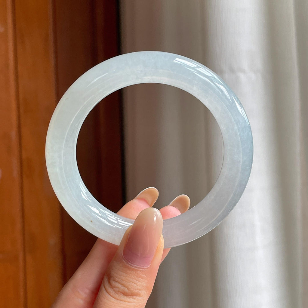 糯冰白月光翡翠圆条手镯（54.5mm)（yc406767）