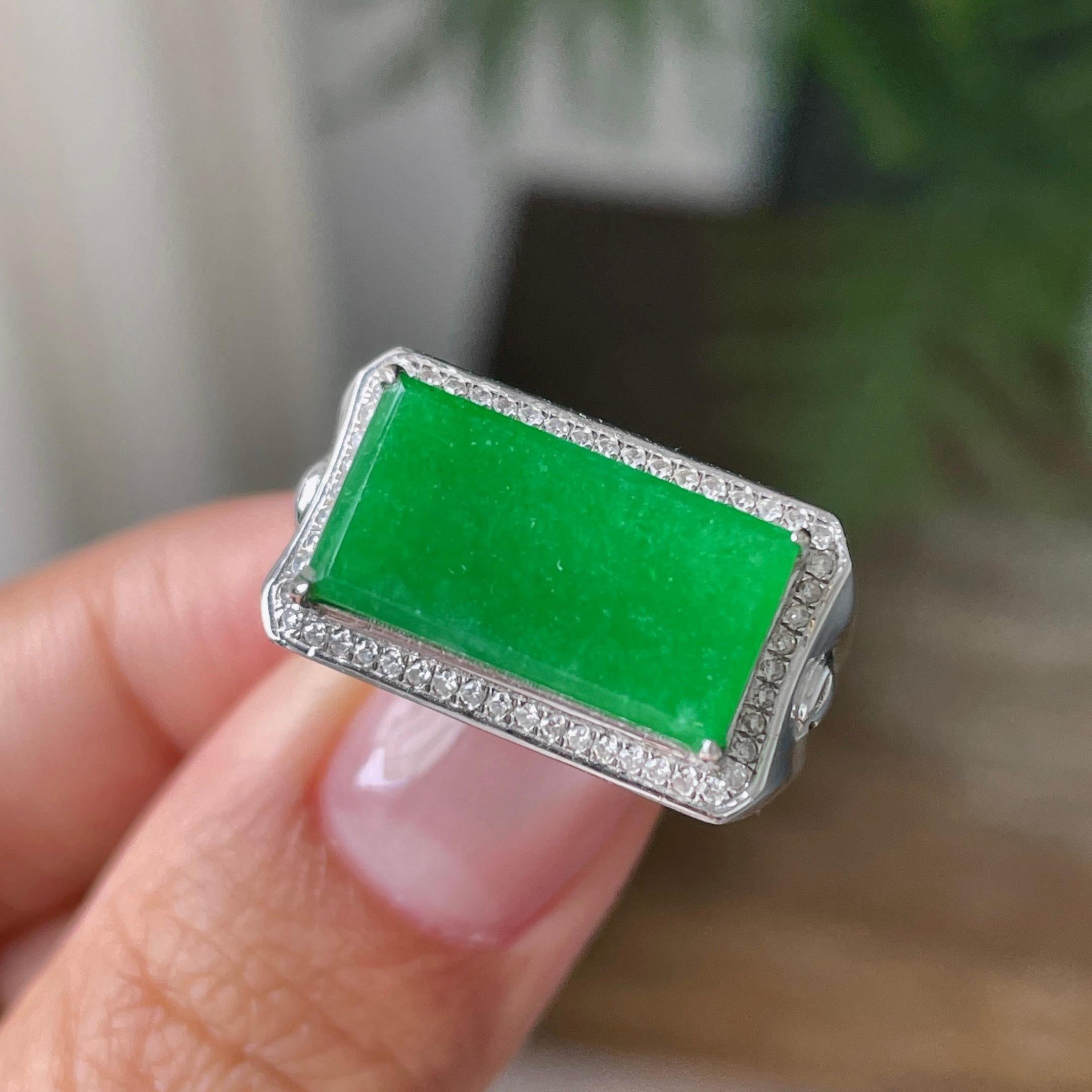 18k金钻镶细糯种满绿马鞍戒指    天然缅甸A货翡翠（yc362073）