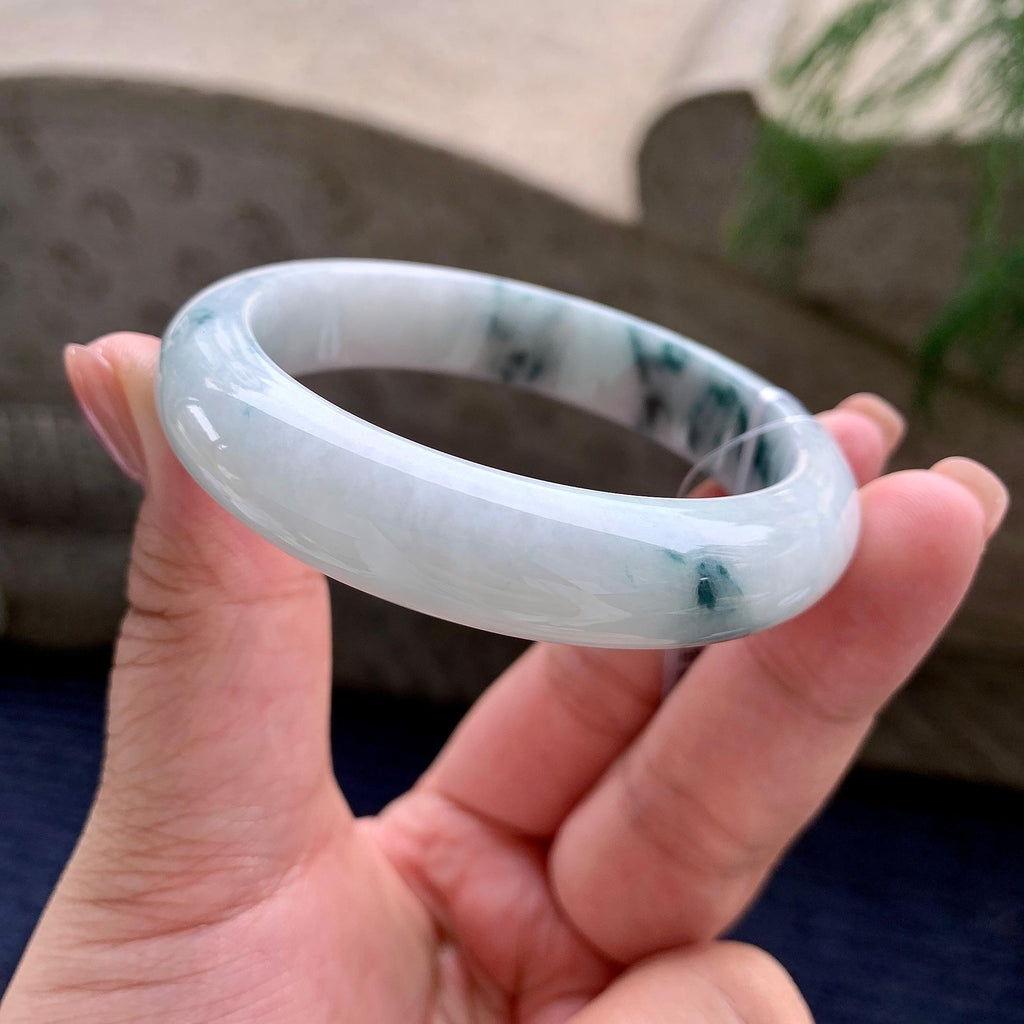 糯种飘蓝花正圈平安镯 54圈口 天然缅甸A货翡翠（yc481920）