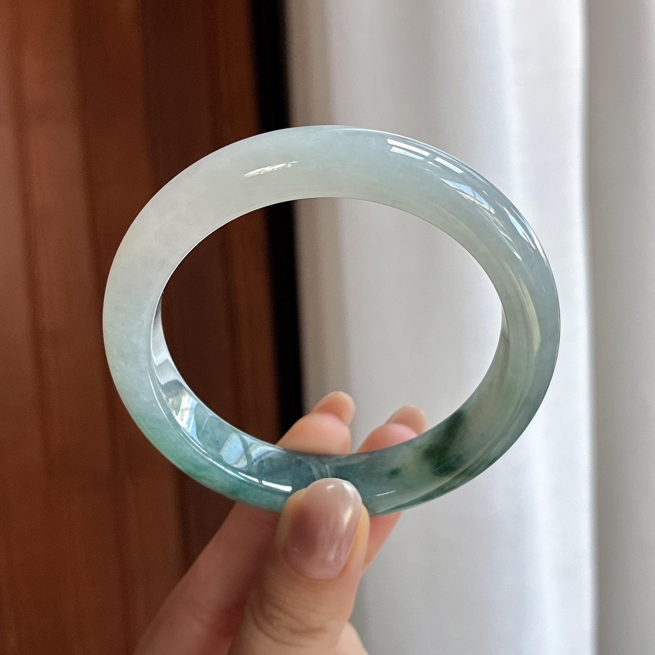 糯冰飘花正圈平安镯 57圈 天然缅甸A货翡翠（yc698869）