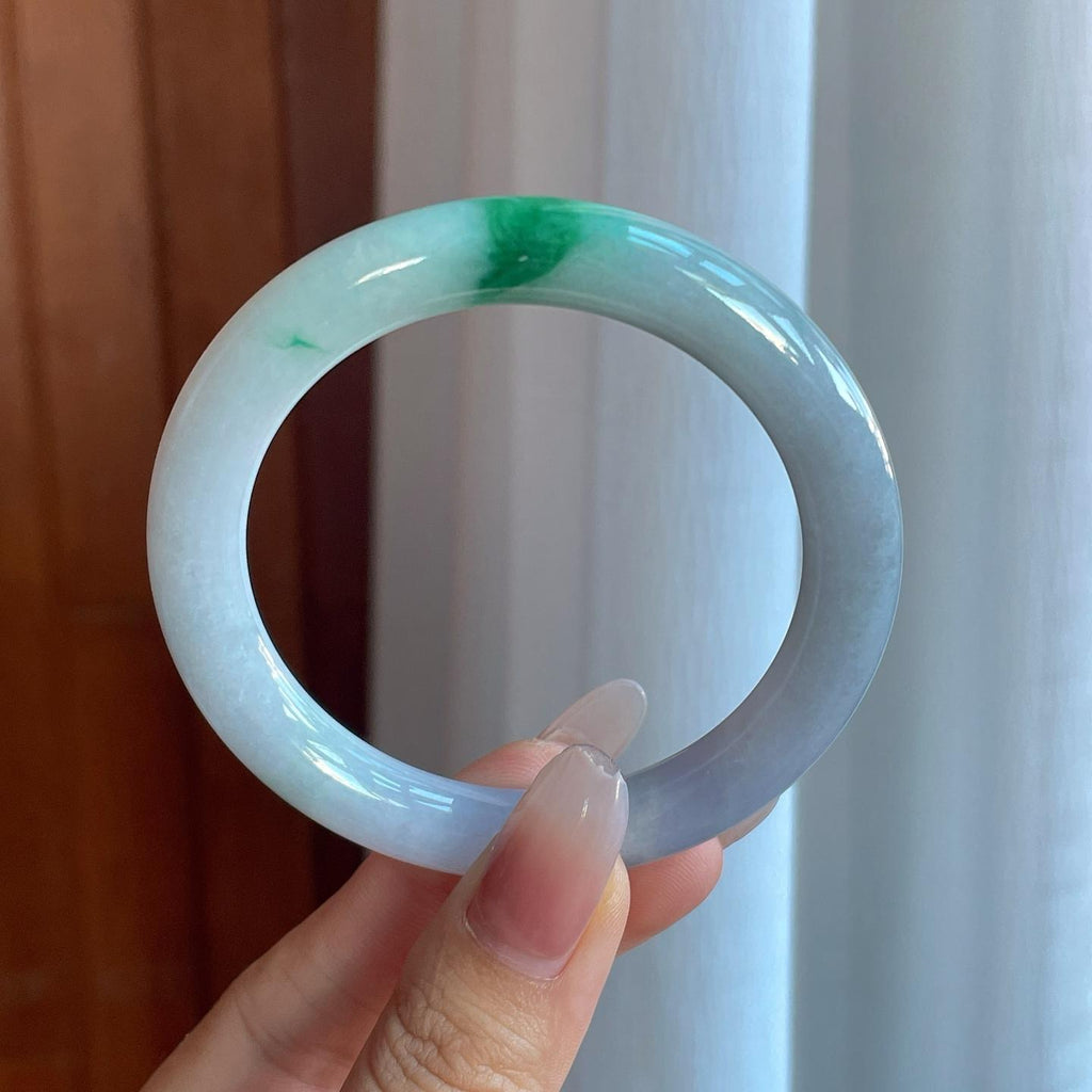糯冰飘花翡翠圆条手镯（54.7mm）（yc266489）