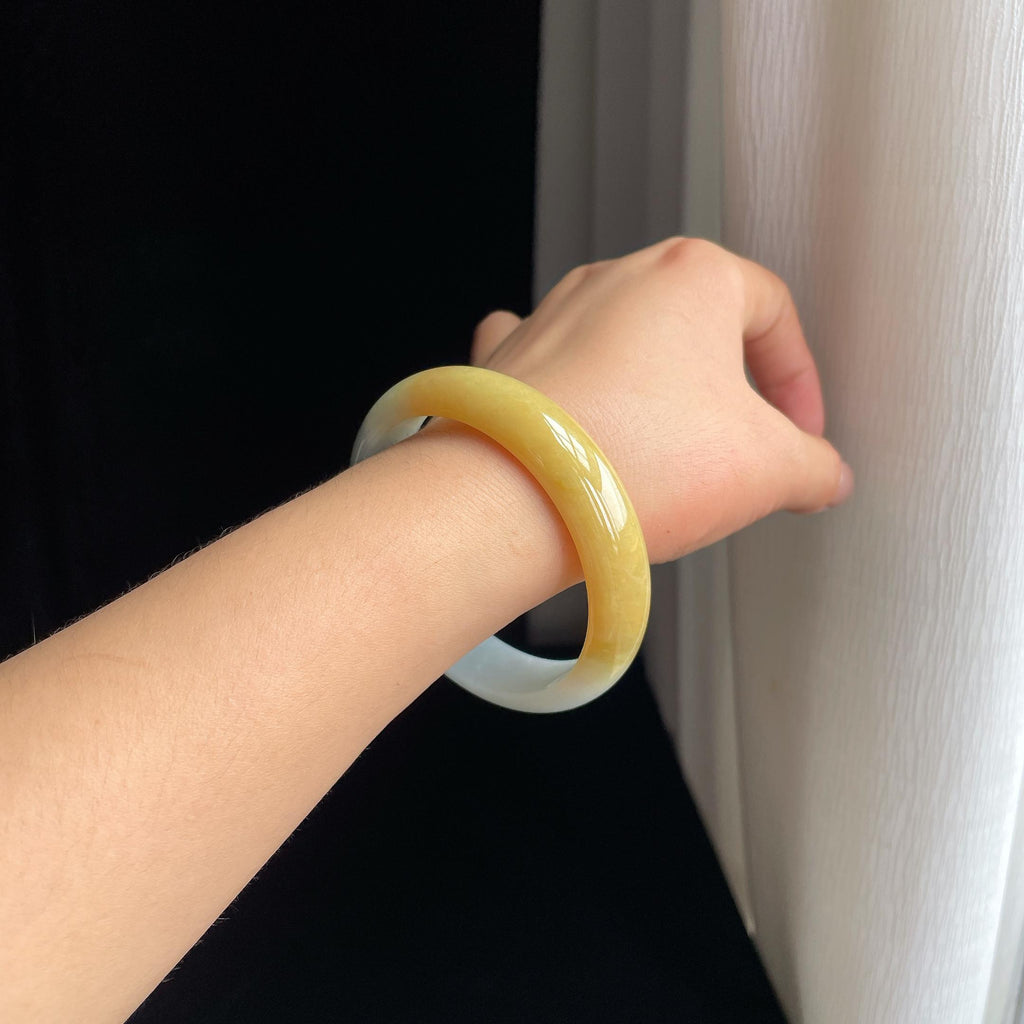 糯冰黄翡翡翠平安镯(59mm)（yc415985）