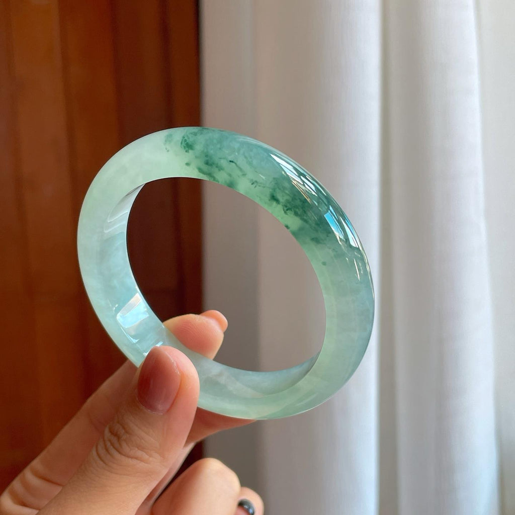 冰种飘花翡翠平安镯（58.2mm）（yc278715）