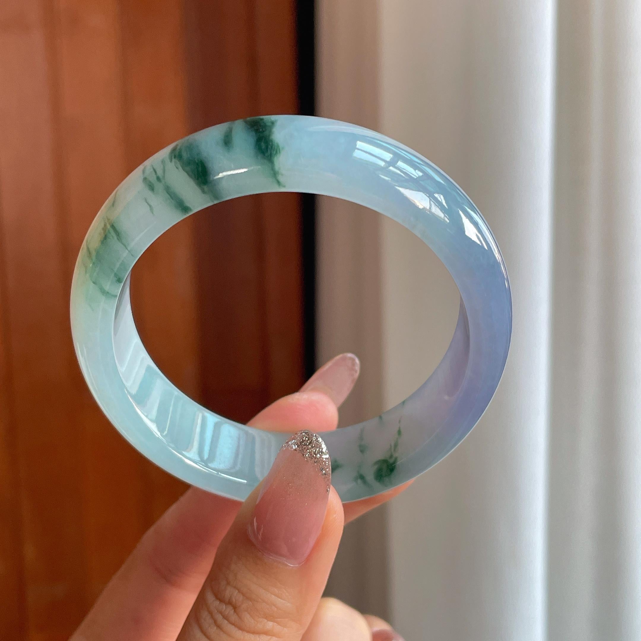 冰种飘花带紫翡翠宽版手镯（56.6mm）（yc356494）