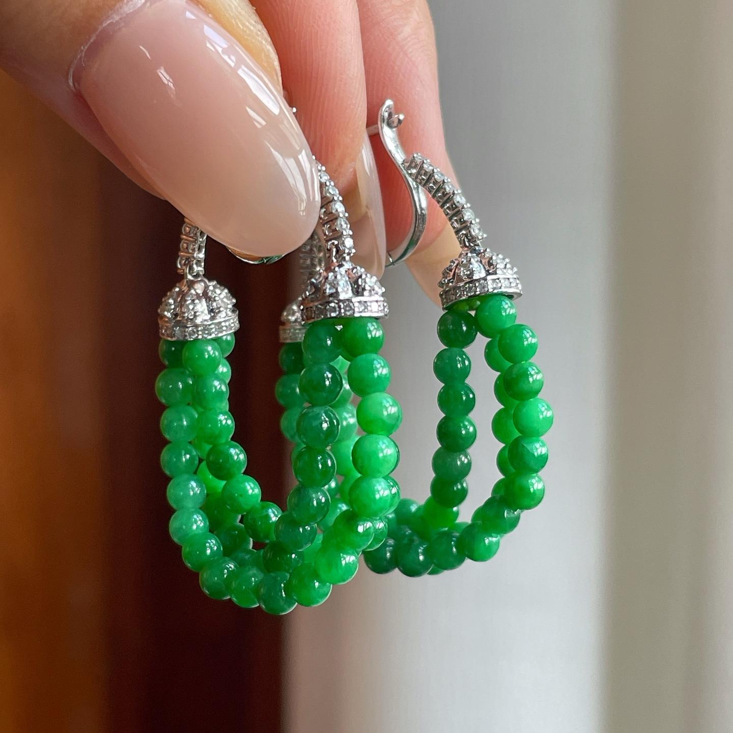 18k金镶糯冰满绿小米珠翡翠耳饰（yc246172）