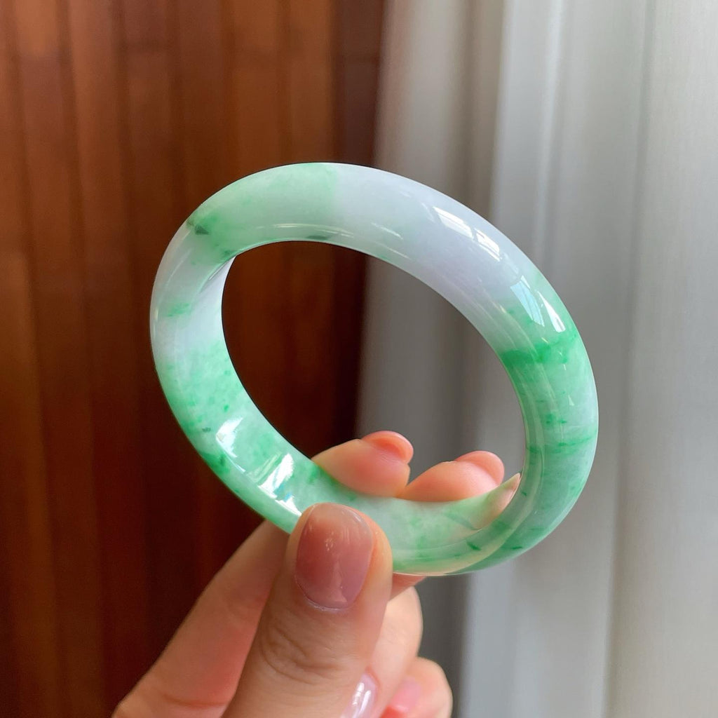 糯冰飘花翡翠平安镯（51.5mm)（yc323212）