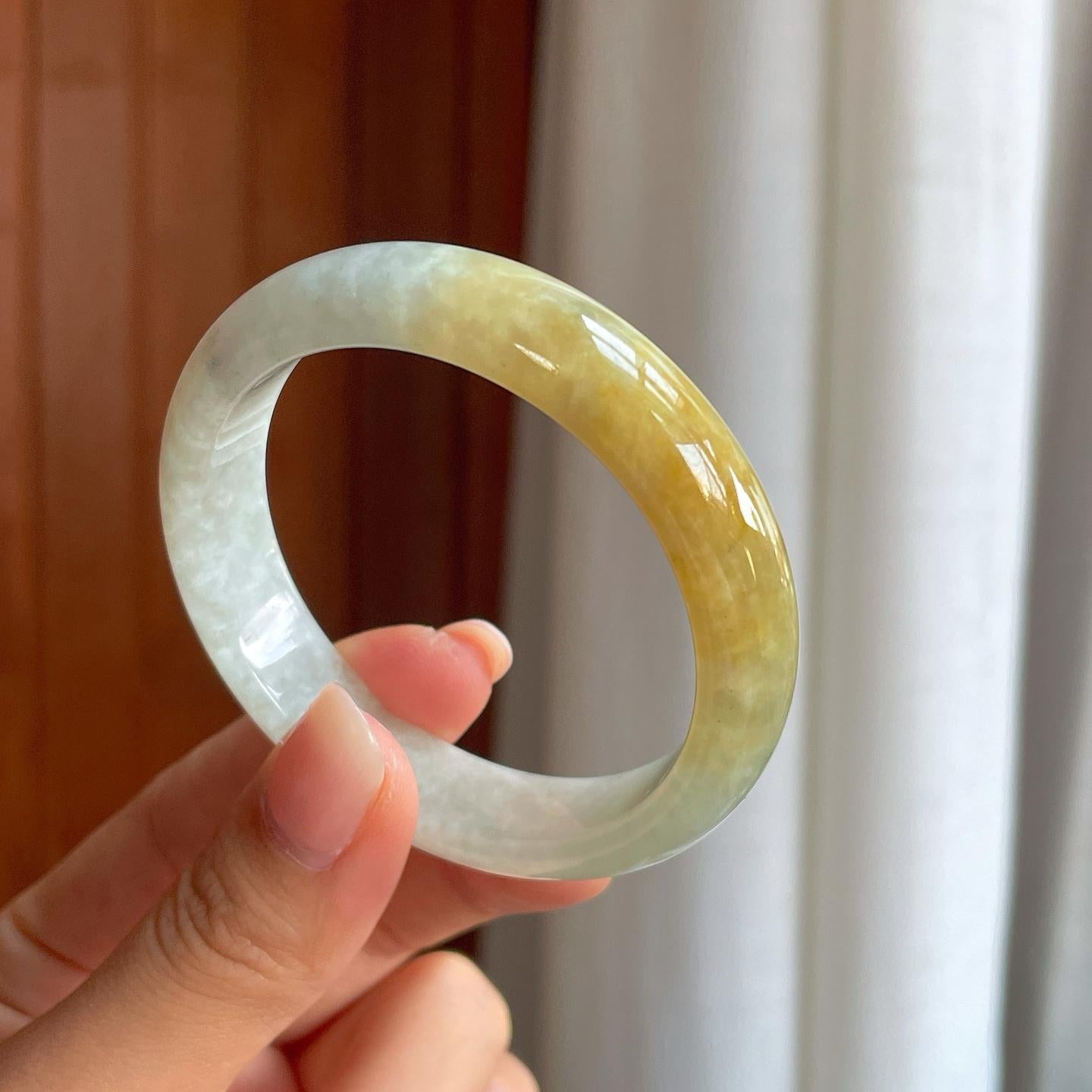 糯冰黄翡翡翠平安镯（52mm）（yc396389）