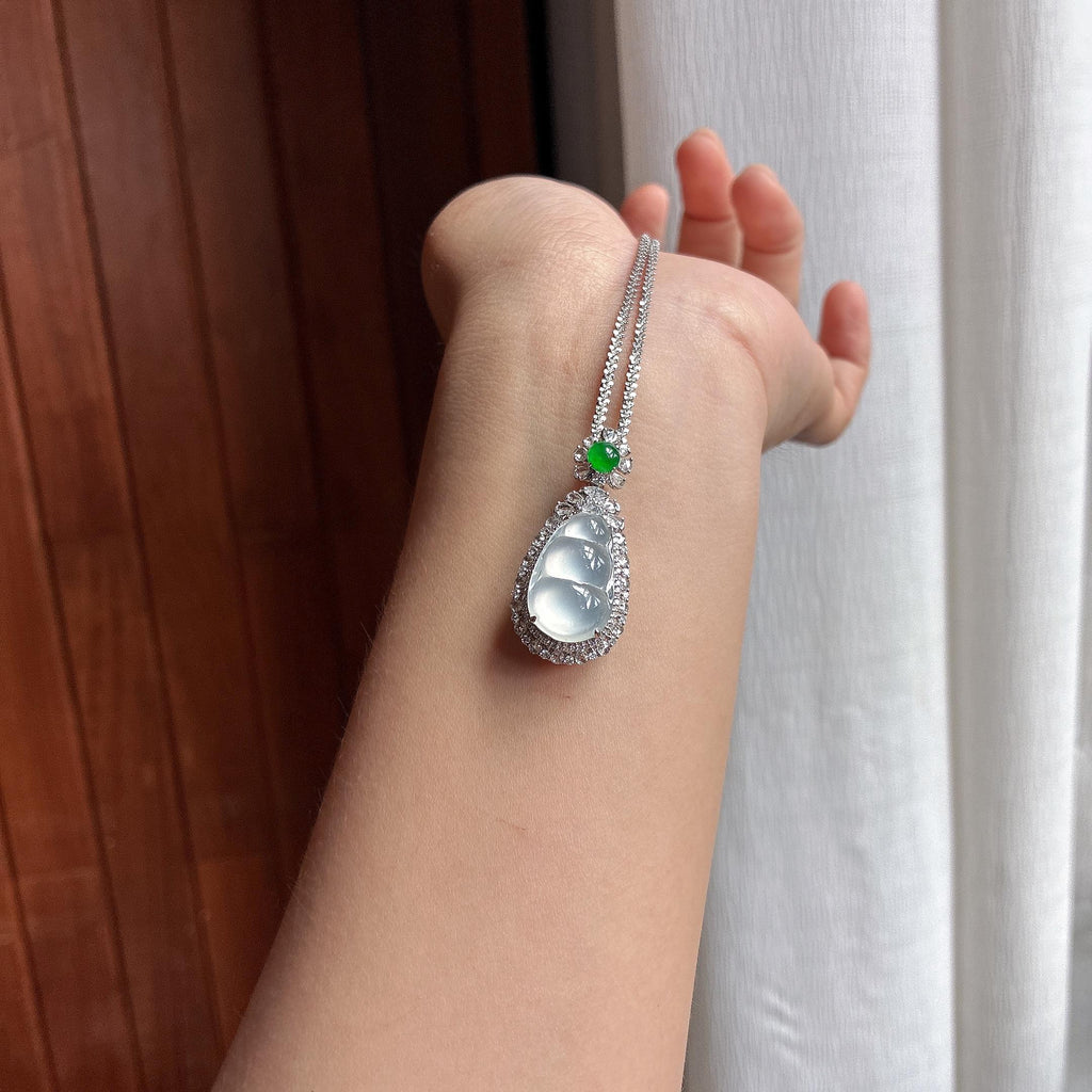 18k金钻镶冰玻种无色福豆挂件 天然缅甸A货翡翠（yc465351）