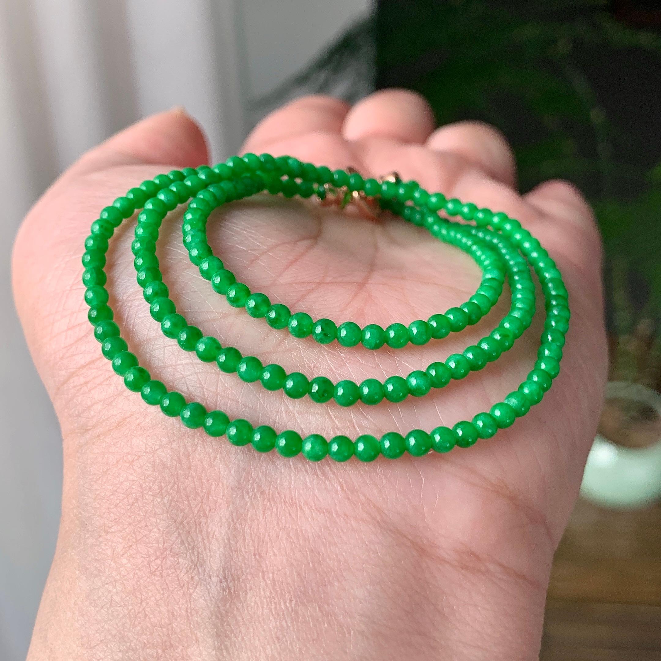 细糯种阳绿小米珠链（188颗） 天然缅甸A货翡翠（yc355305）