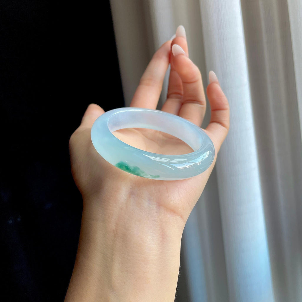 冰种飘花翡翠平安镯（53.5mm）（yc293561）