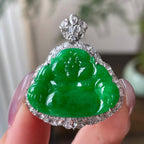 18k金钻镶糯冰种满绿佛公吊坠    天然缅甸A货翡翠（yc330313）