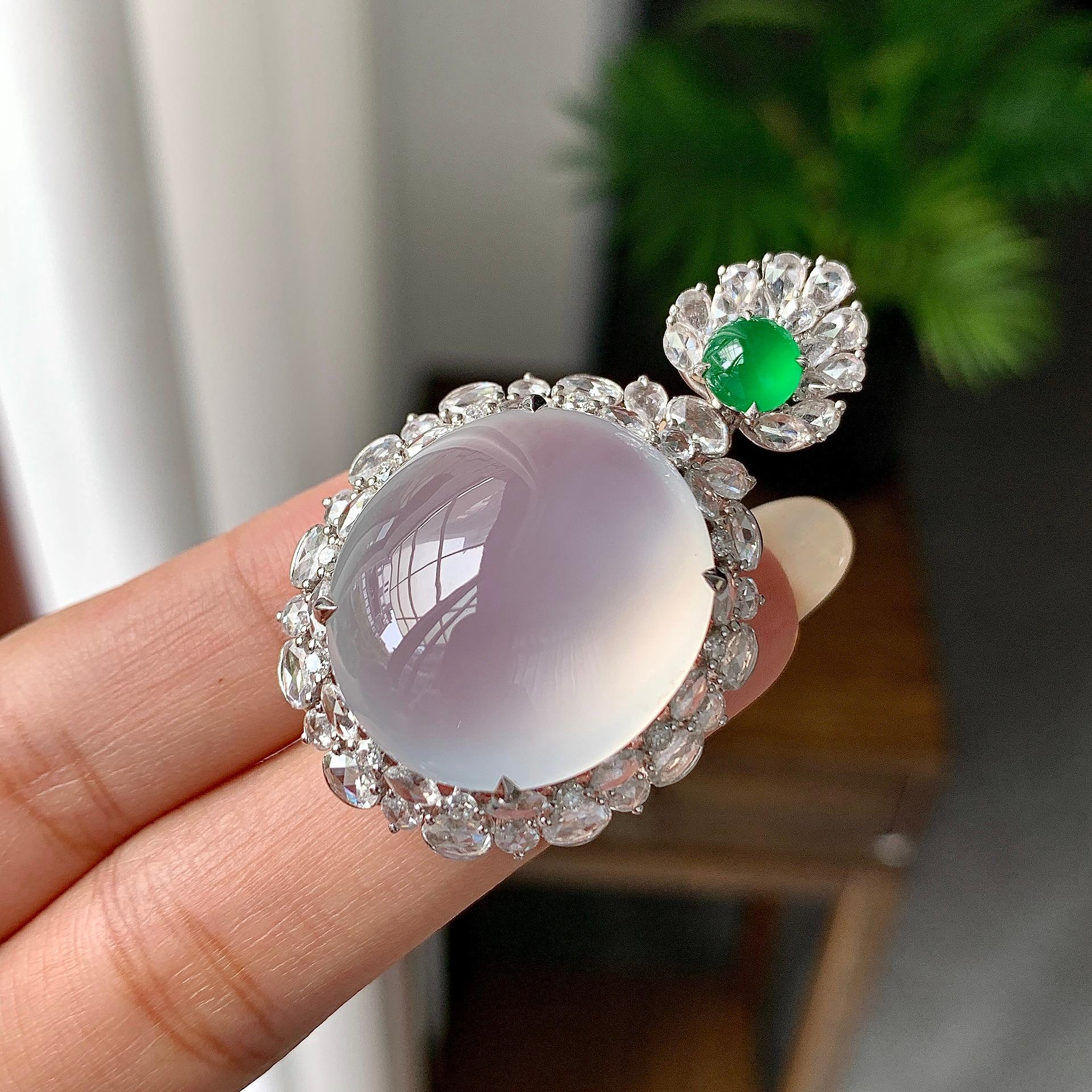 18k金钻镶冰种无色蛋面吊坠（yc255600）