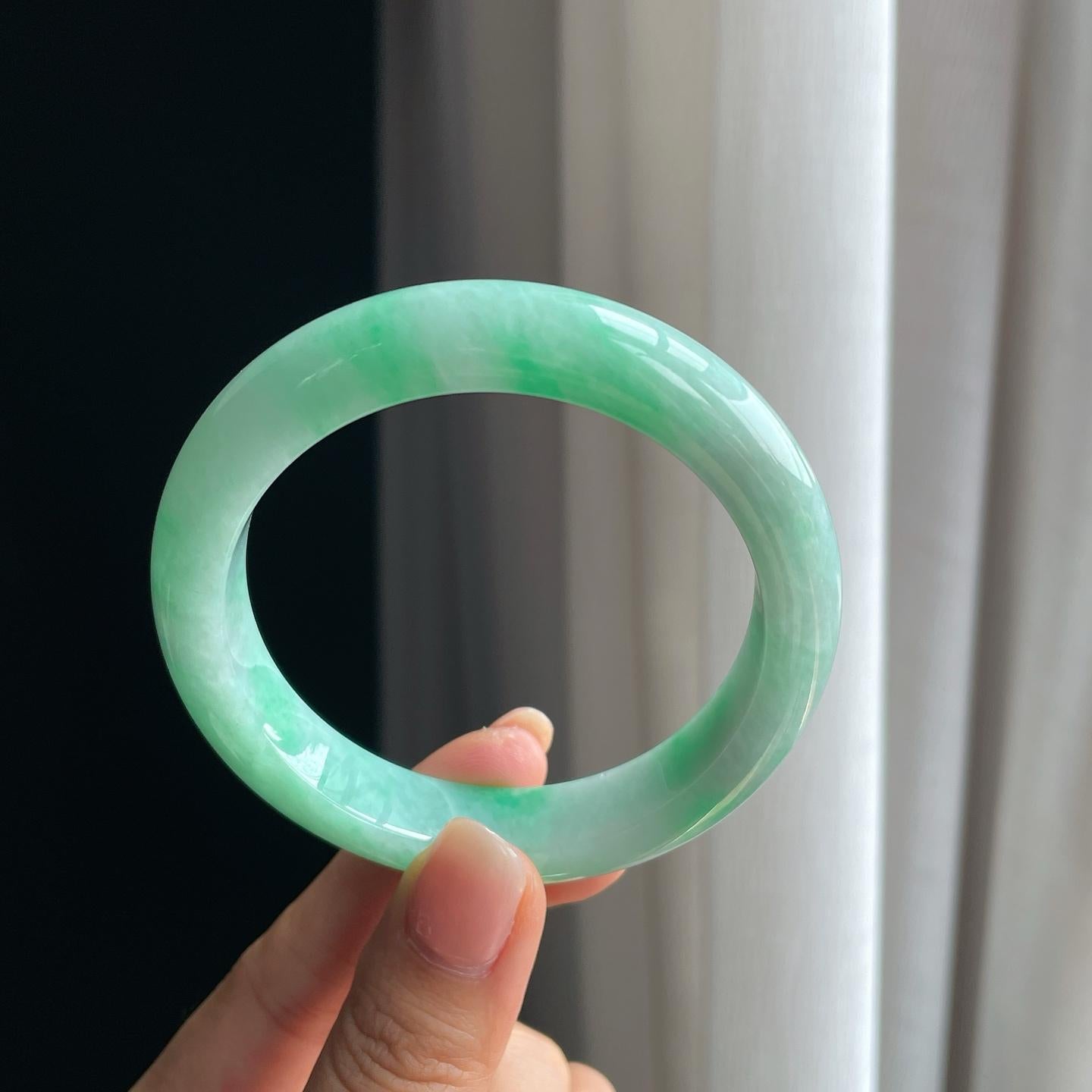 糯冰带色翡翠平安镯（57.8mm）（yc389548）