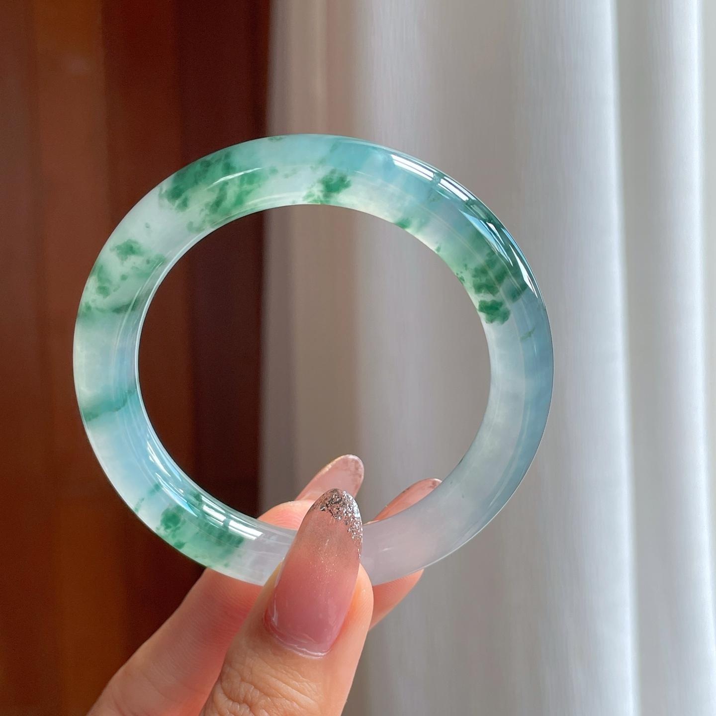 冰种飘花翡翠圆条手镯（53.2mm）（yc361754）