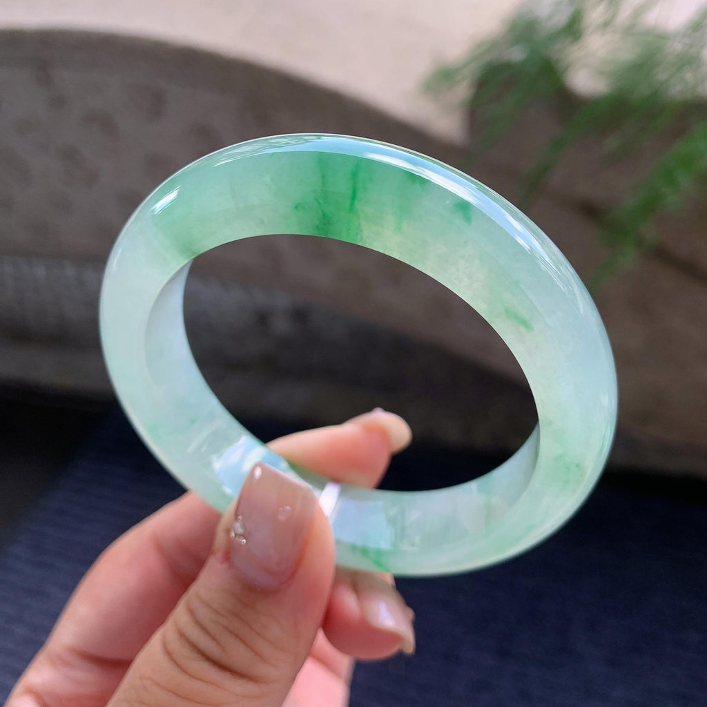 糯冰种飘绿花正圈平安镯 54.2圈口 天然缅甸A货翡翠（yc466843）