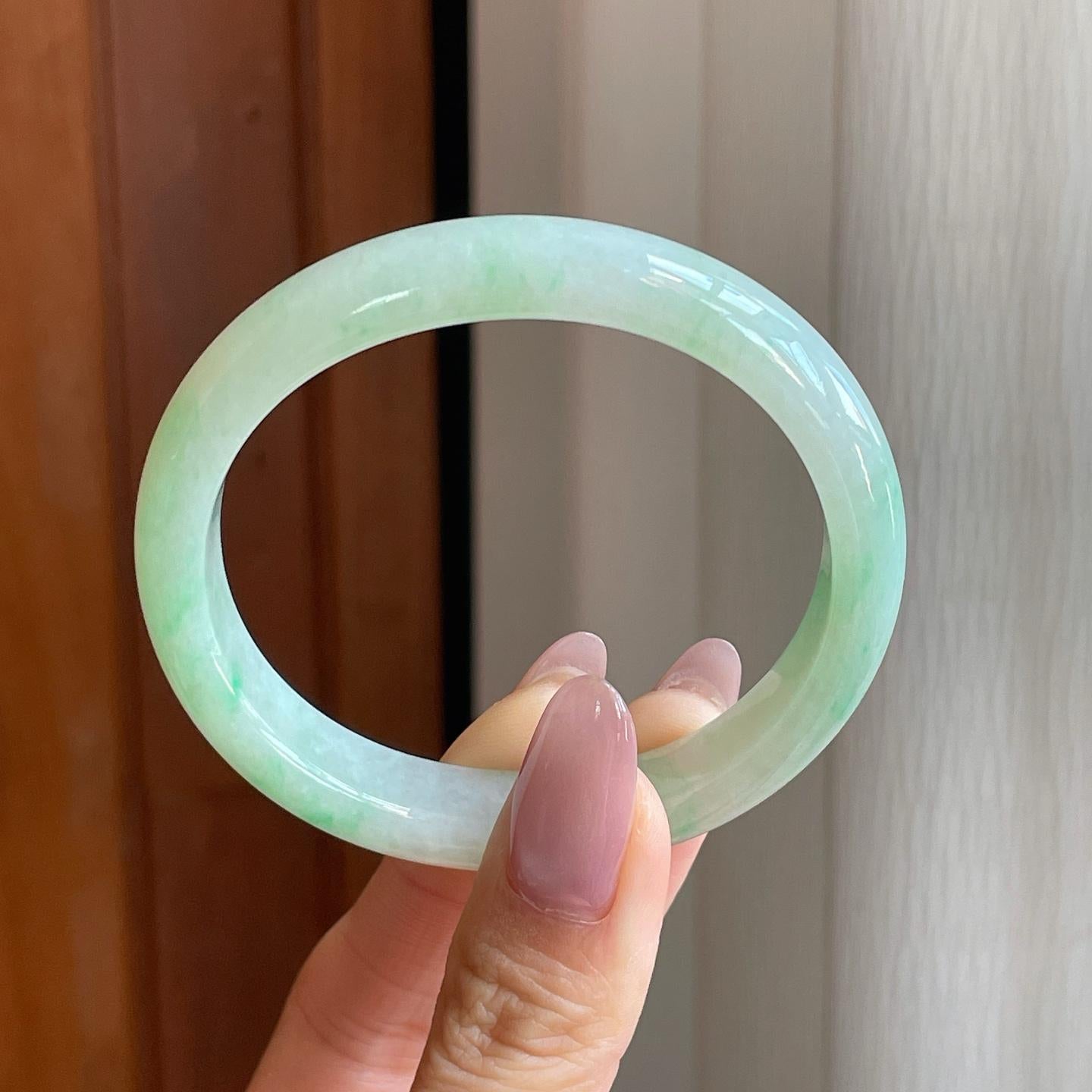糯冰晴底飘花翡翠平安镯（55mm）（yc289666）