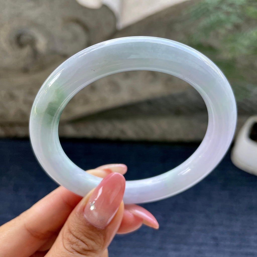 大圈口       细糯种淡紫罗兰飘花圆条手镯58.8圈         天然缅甸A货翡翠（yc433696）