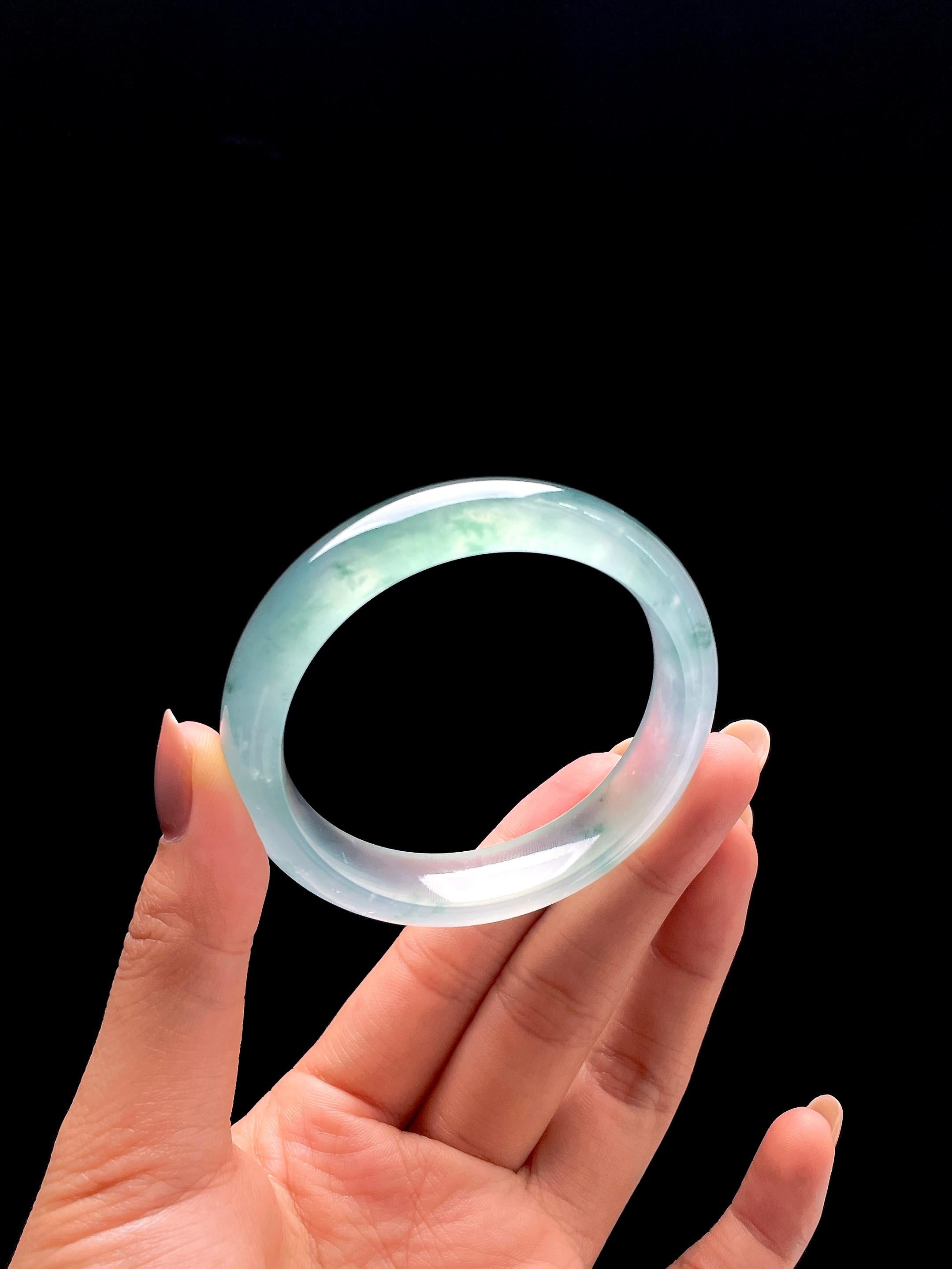 冰玻种飘花翡翠平安镯（55mm)（yc414668）