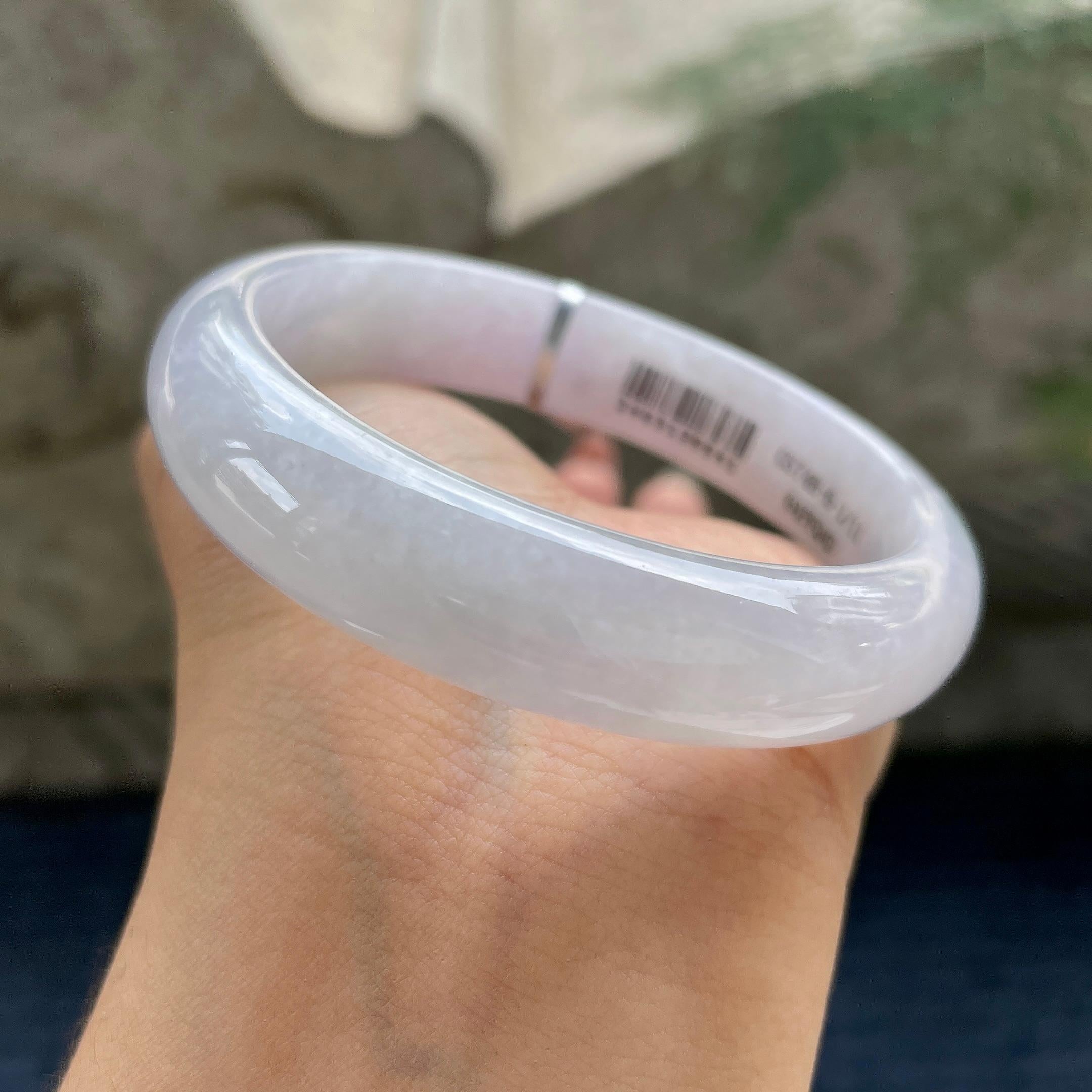 糯种淡紫罗兰正圈平安镯56.2圈      天然缅甸A货翡翠（yc424935）