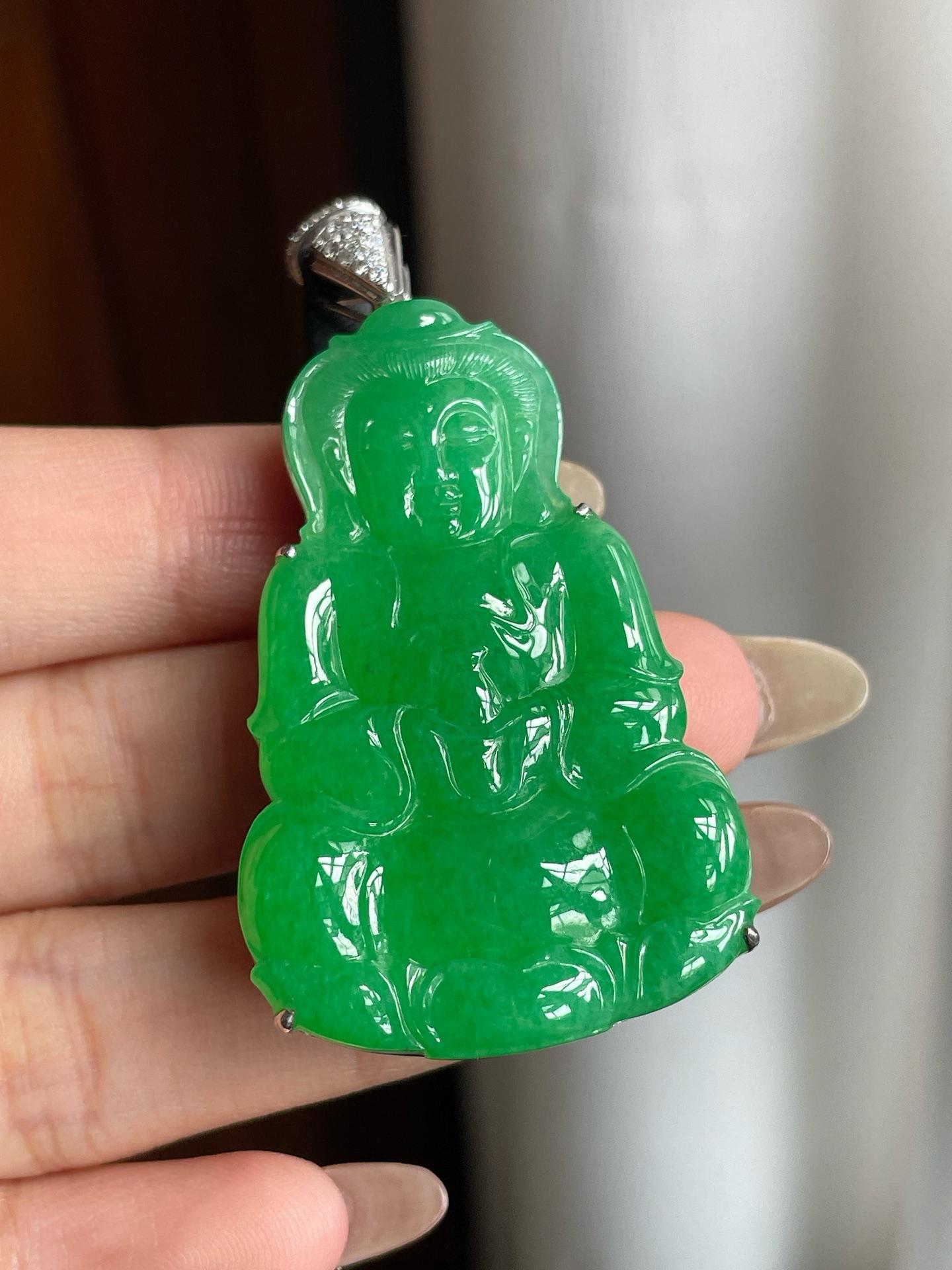 古翡翠 緑砡石 瑪瑙 鳳凰 象嵌台座 18k真金真钻镶糯冰种满绿翡翠观音（yc221890） – 思懿家