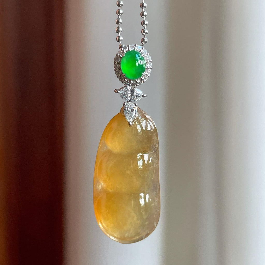 18k金扣冰种黄翡翡翠豆子（yc246177）