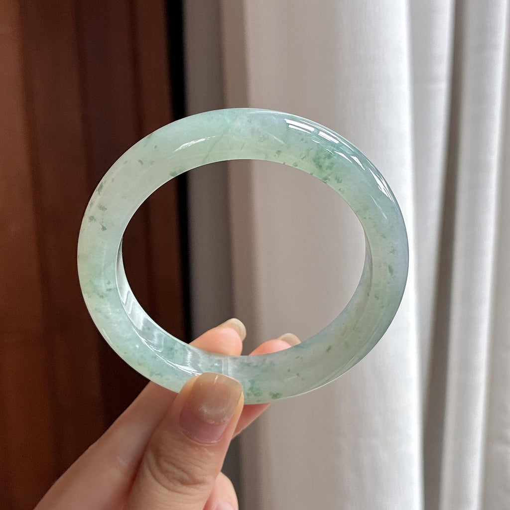 冰种晴底带飘花正圈平安镯 57圈 天然缅甸A货翡翠（yc484422）