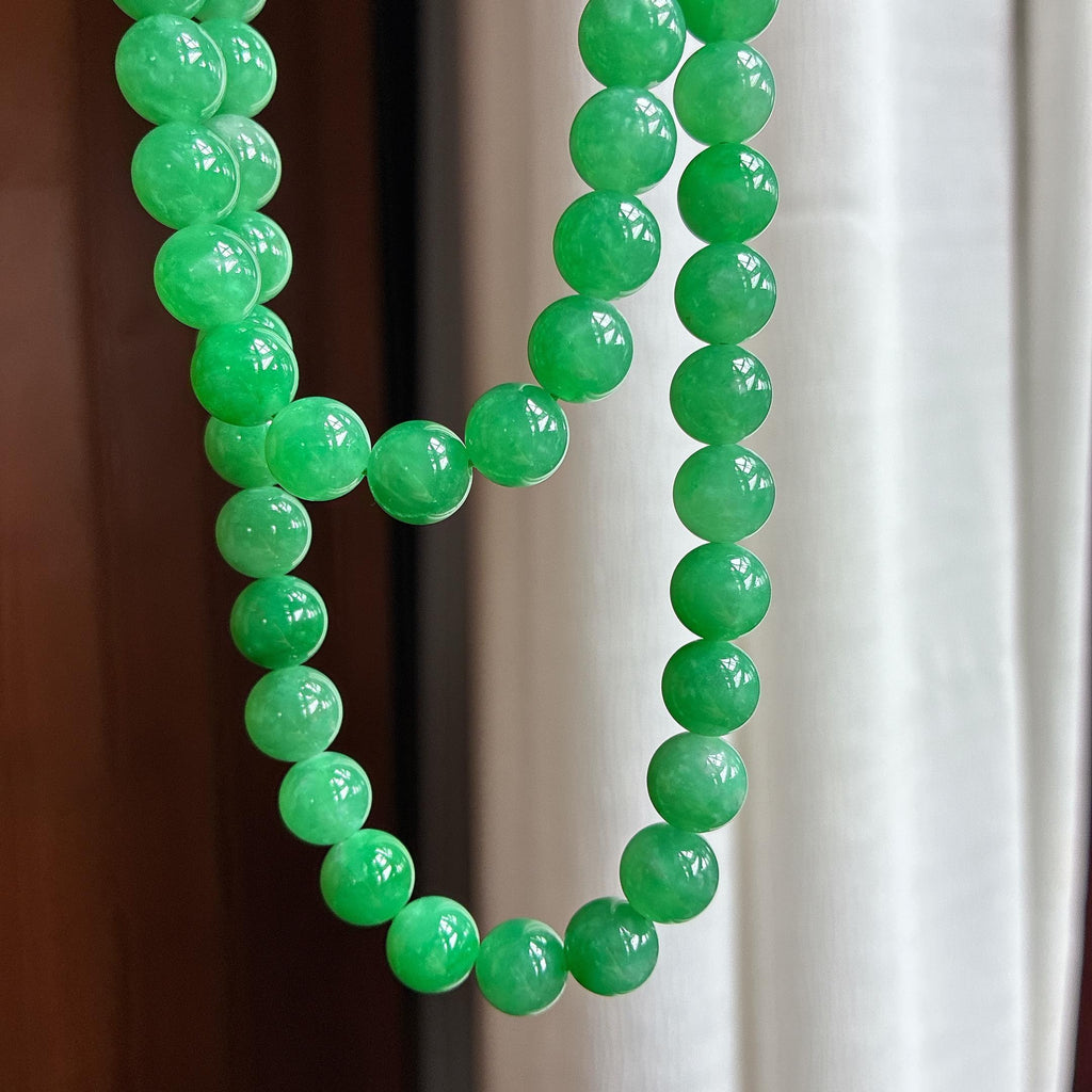 糯冰满绿翡翠(一套手镯(56圈)-珠串)天然缅甸A货翡翠（yc438504）
