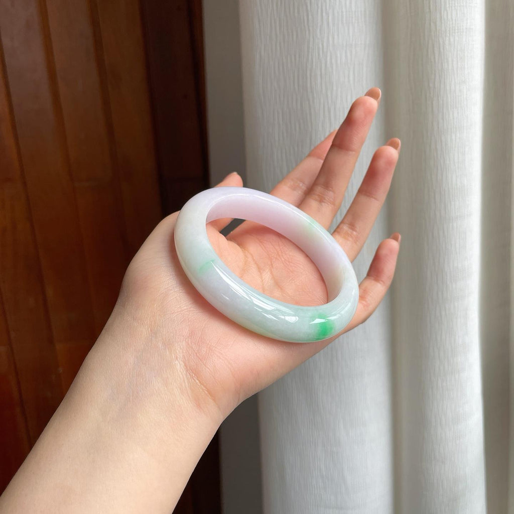 糯冰淡春彩翡翠平安镯（57.7mm)（yc349365）
