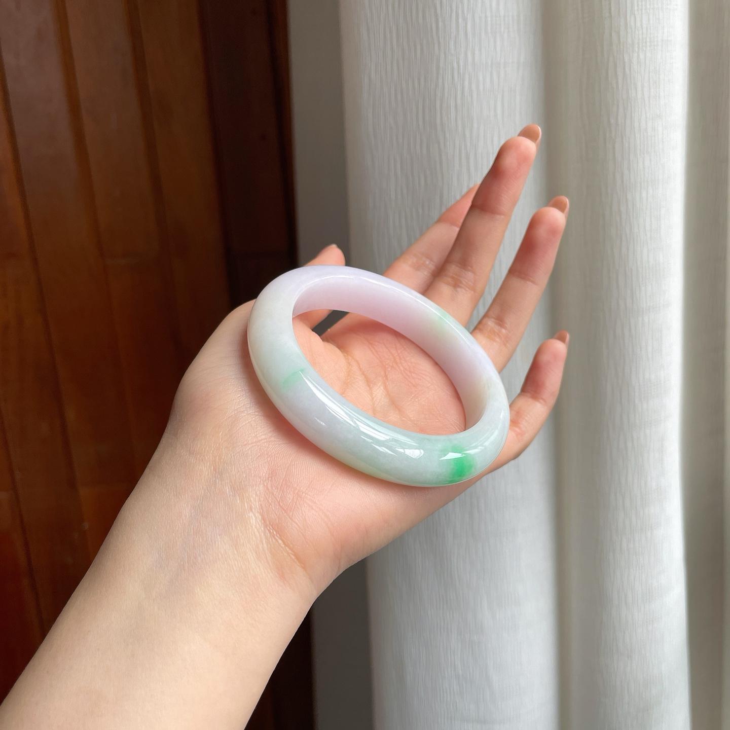 糯冰淡春彩翡翠平安镯（57.7mm)（yc349365）
