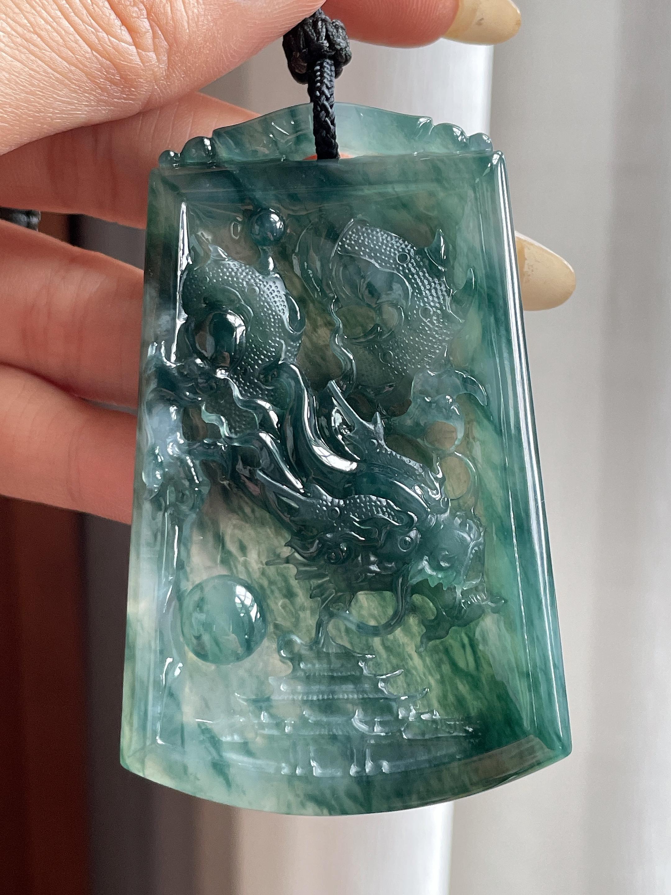 冰种飘花龙牌挂件 天然缅甸Ａ货翡翠（yc499406）