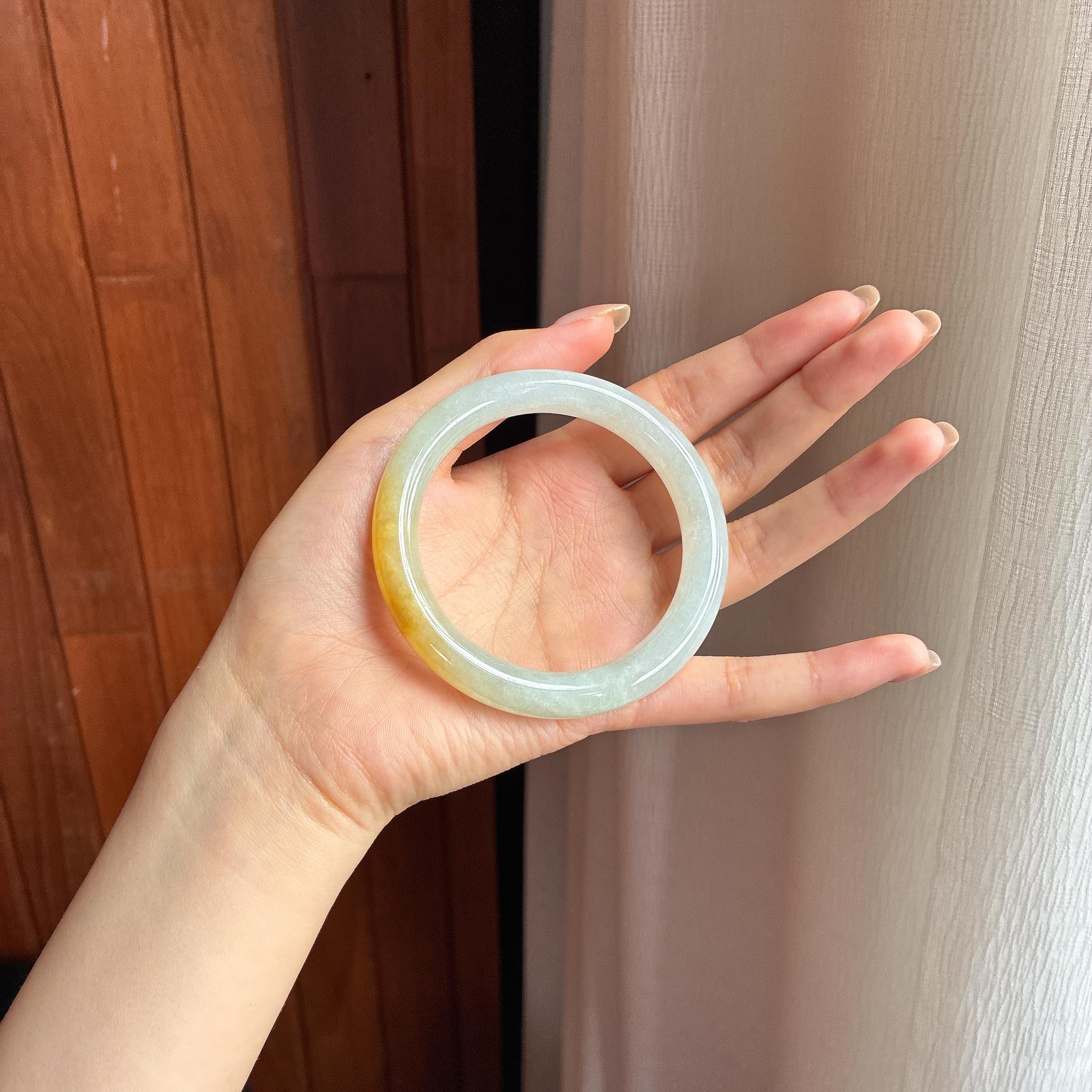 糯冰黄翡圆条手镯 55圈 天然缅甸A货翡翠（yc440037）