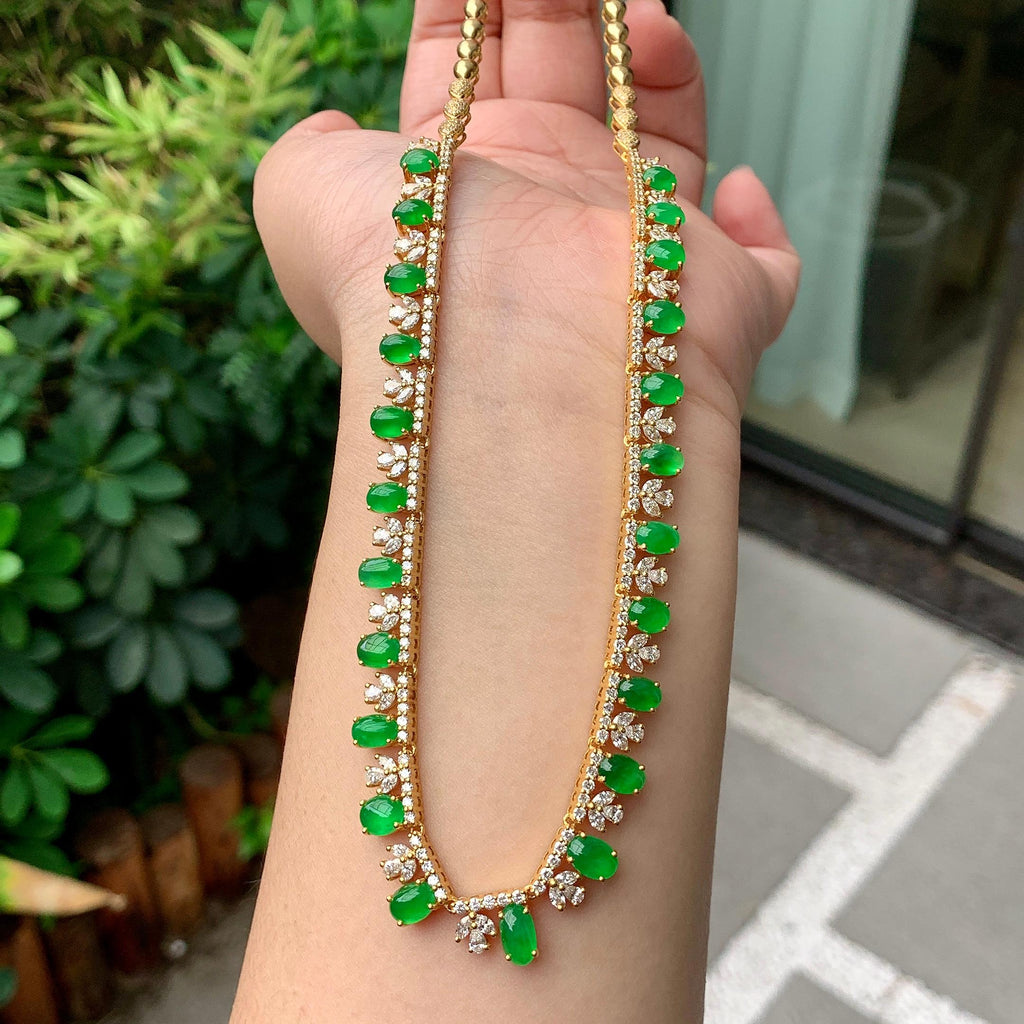 18K金钻镶糯冰种满绿蛋面套链（yc261128）