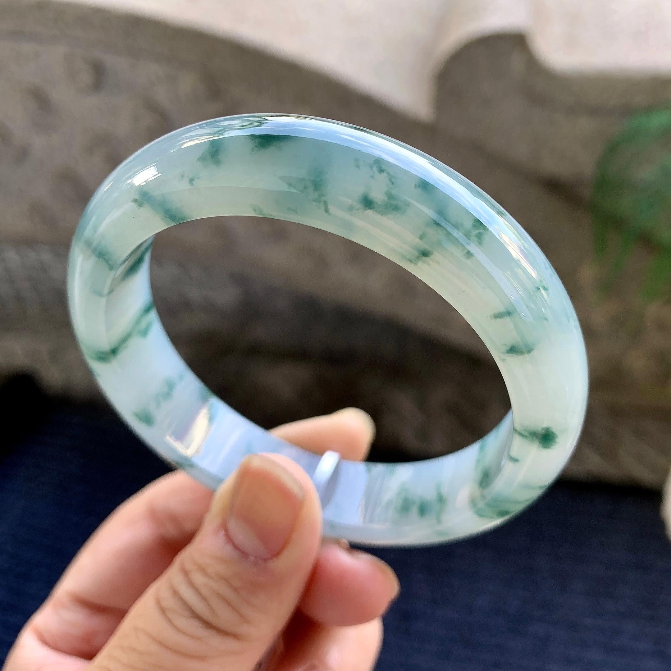 糯冰种飘花平安镯（58.4mm）（yc264531）