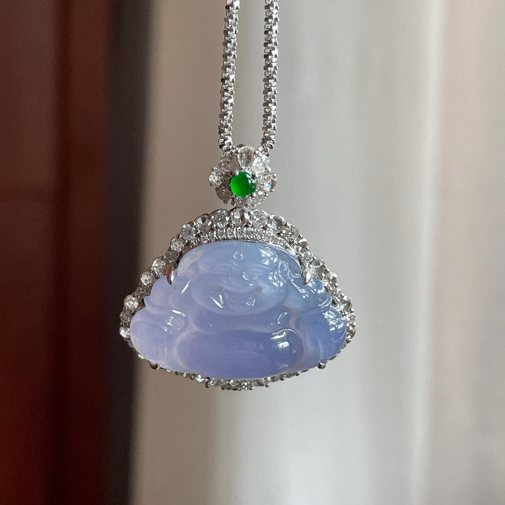 18k金钻镶冰种紫罗兰翡翠佛公挂件（yc182150）