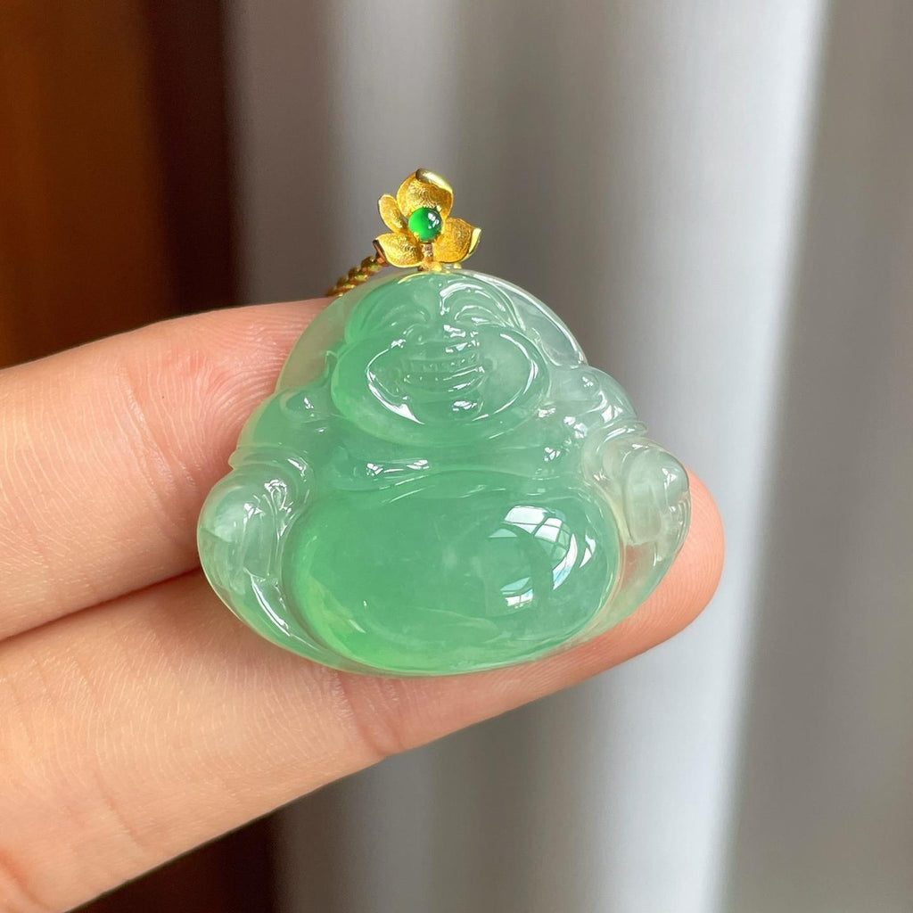 18k金扣晴绿底翡翠佛公（yc247180）