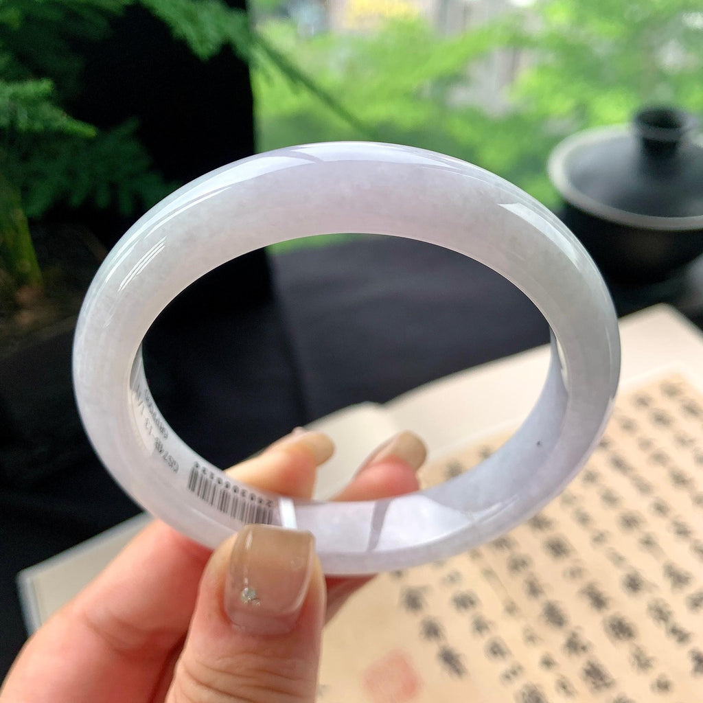 细糯种淡紫罗兰正圈平安镯 57圈口 天然缅甸A货翡翠（yc473074）