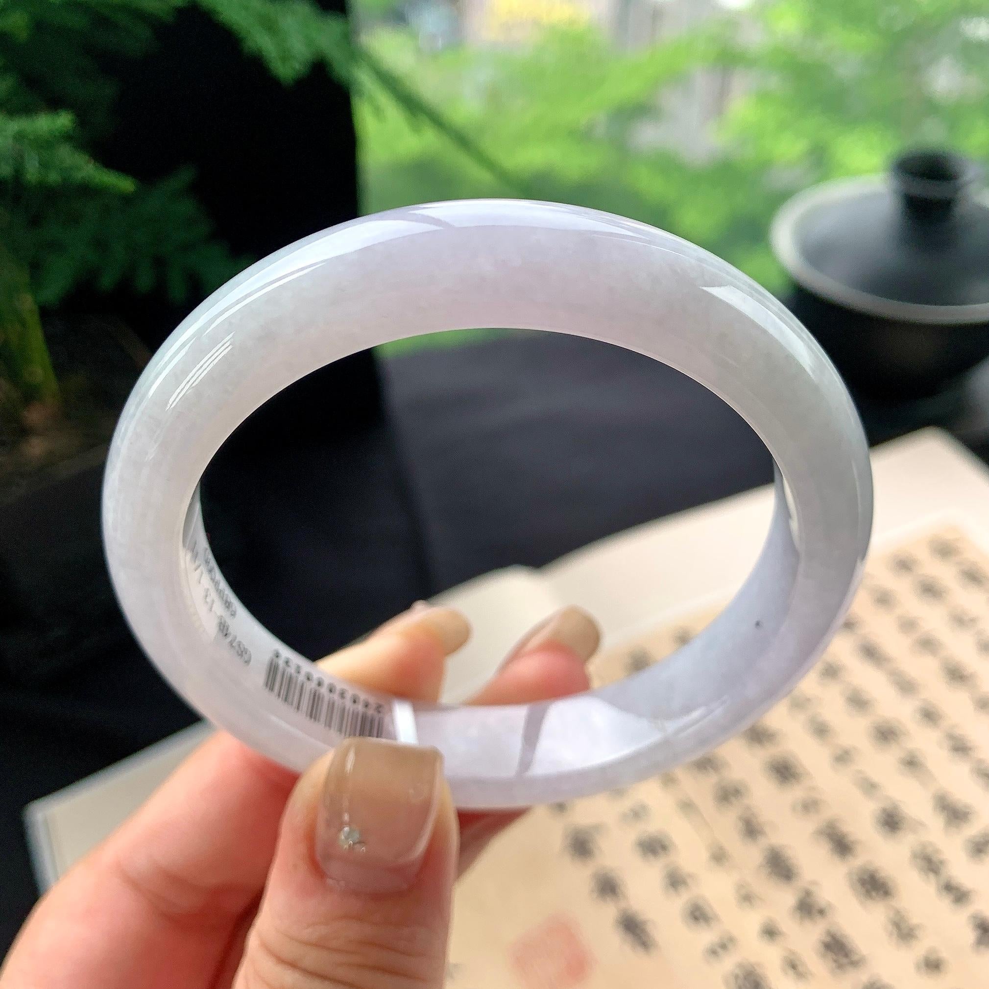 细糯种淡紫罗兰正圈平安镯 57圈口 天然缅甸A货翡翠（yc473074）