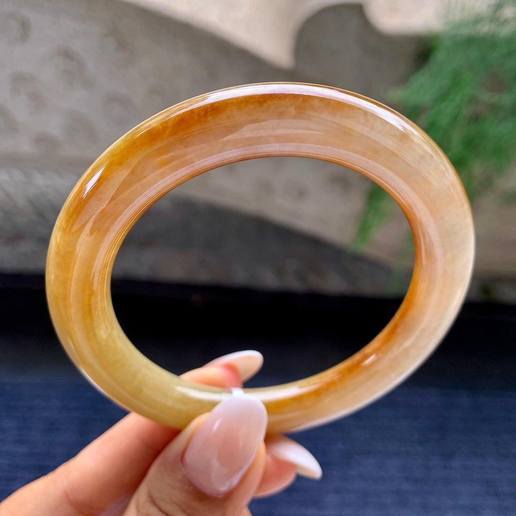 细糯种黄翡圆条手镯     56.4圈     天然缅甸A货翡翠（yc408849）